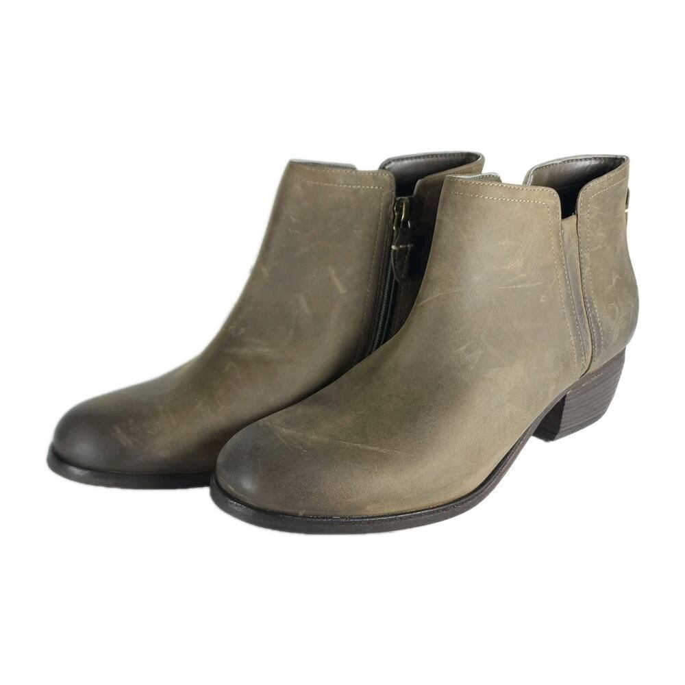 Clarks Women's Maypearl Ramie US 9M Olive Green Leather Side Zip Ankle Booties